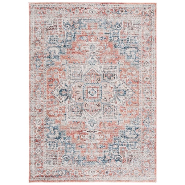Vintage Tabriz 8 ft. x 10 ft. Rust/Blue Distressed Aztec Medallion Area Rug