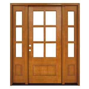 64 in. x 80 in. Craftsman Savannah 6 Lite RHIS Autumn Wheat Mahogany Wood Prehung Front Door with Double 12 in. Sidelite