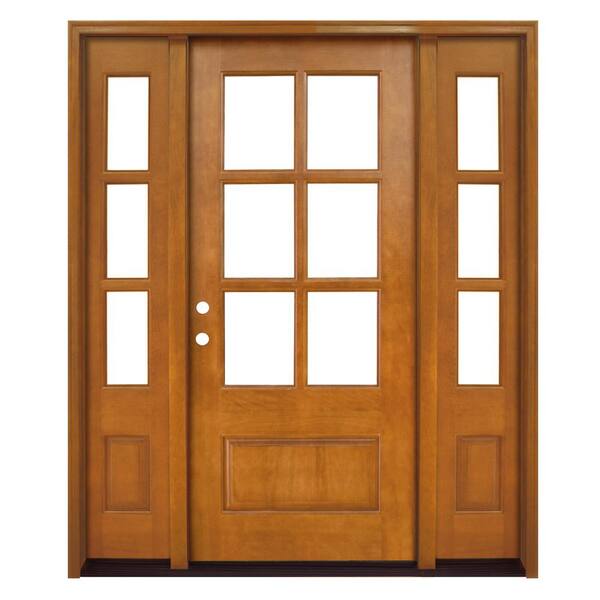 Steves & Sons 68 in. x 80 in. Craftsman Savannah 6 Lite RHIS Autumn Wheat Mahogany Wood Prehung Front Door with Double 14 in. Sidelite