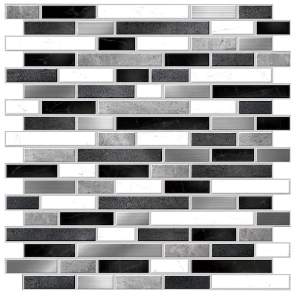 Main Street 8 in. x 8 in. Black and White Marble Peel and Stick Tiles, Backsplash, Metallic Décor (24-Pack)