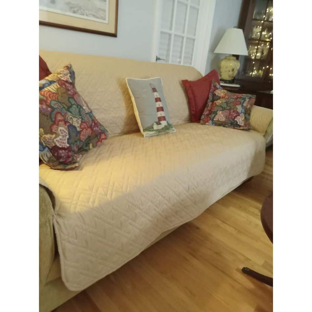Beige Nonslip Quilted Couch Sofa Slipcover, 100% Waterproof Furniture Prote