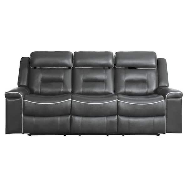 EVERGLADE HOME Cairn 88.5 in. W Flared Arm Faux Leather Straight Double Reclining Sofa in Dark Gray