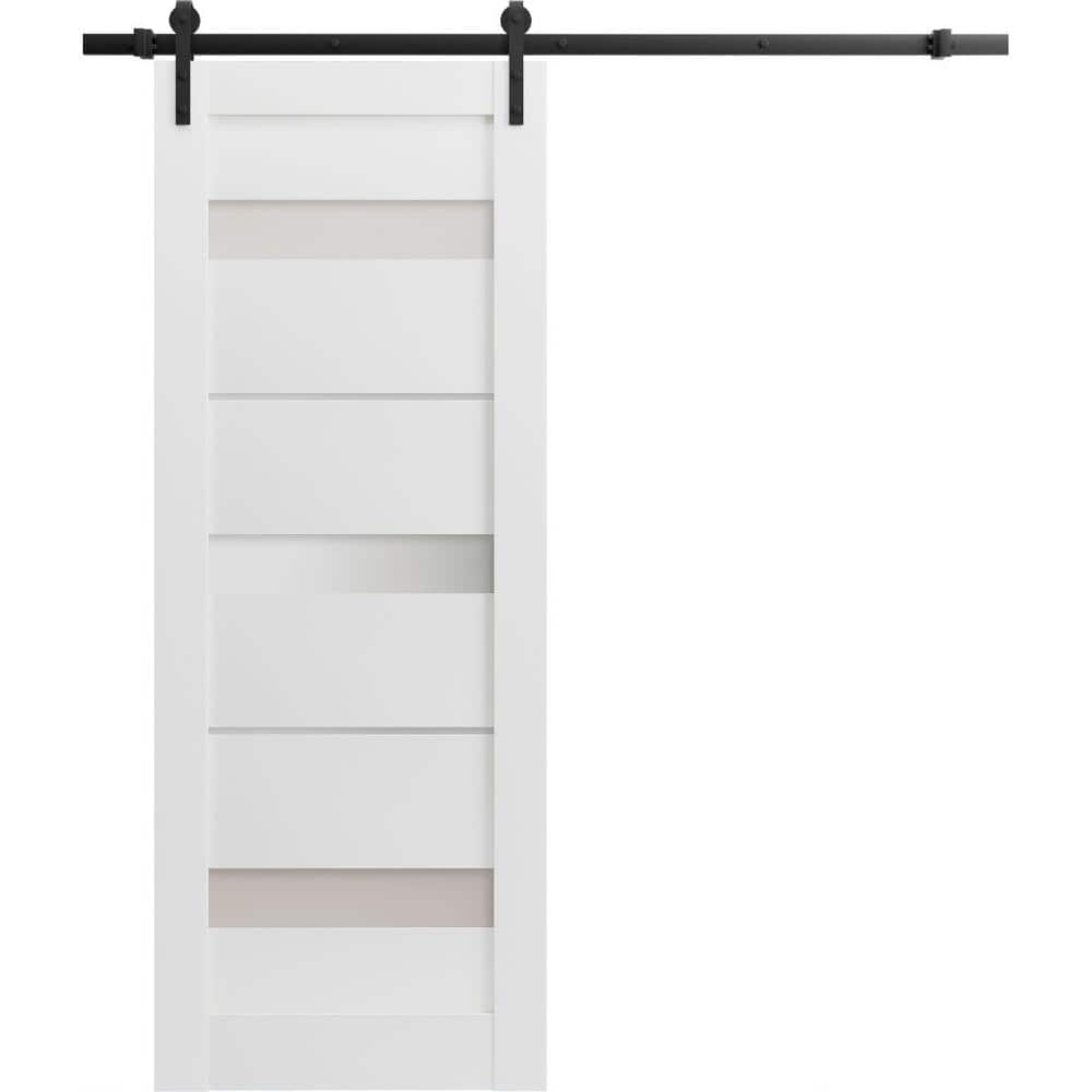 Assembly Required 42 in. x 84 in. 1-Panel Frosted Glass White Wood Sliding Barn Door with Hardware Kit price history on PriceWatchPro