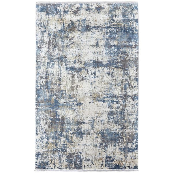 HomeRoots 7 X 10 Ivory, Tan, Blue Abstract Area Rug
