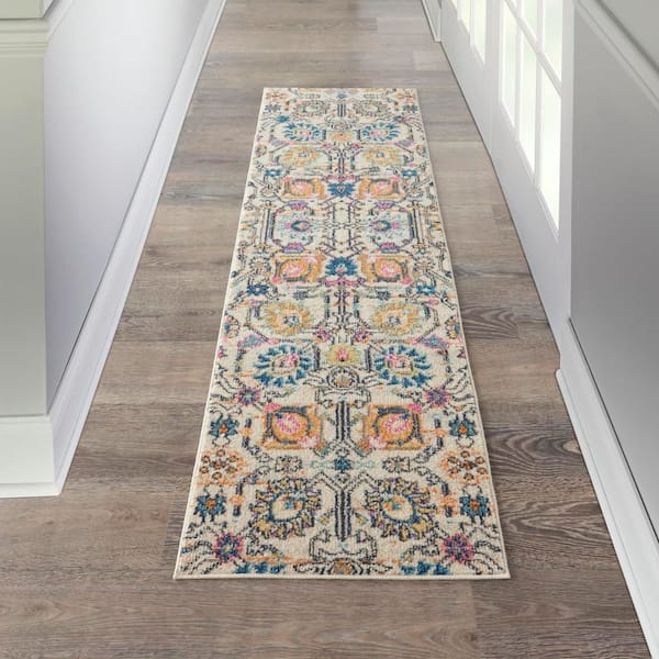 Passion Ivory/Multi 2 ft. x 8 ft. Floral Transitional Kitchen Runner Area Rug