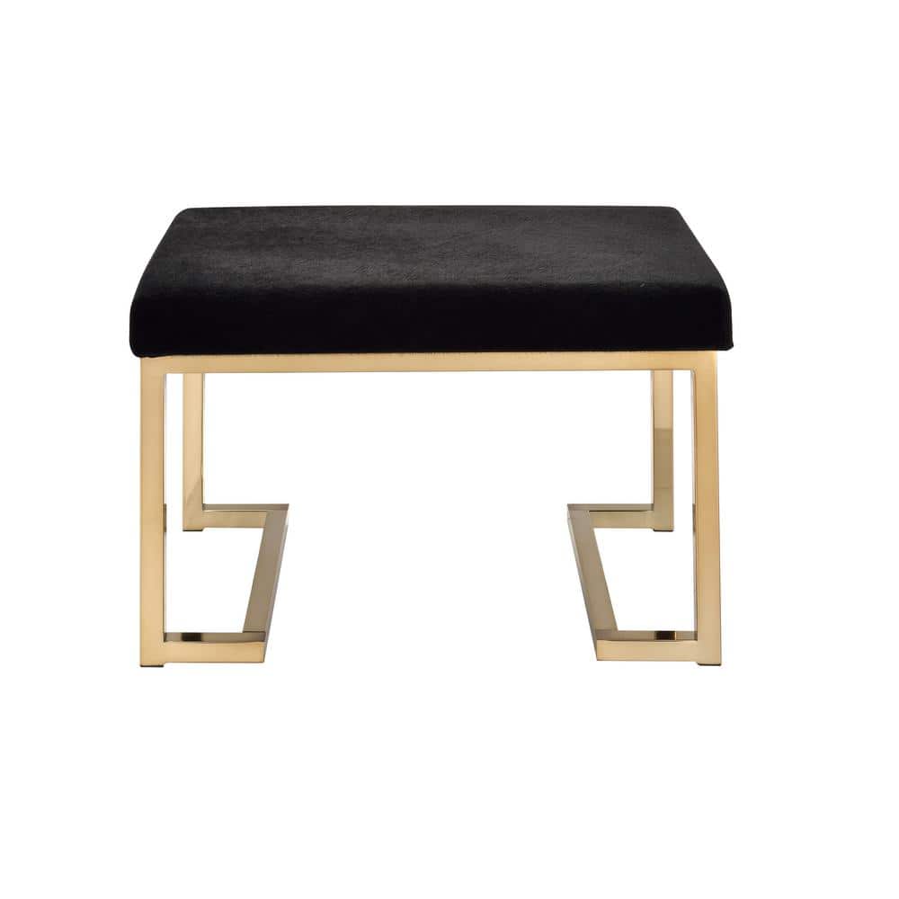 Champagne Gold & Black Fabric Padded Footstool