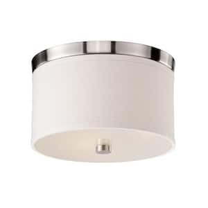 Braxton 10 in. Round White and Brushed Nickel Flush Mount Ceiling Fixture