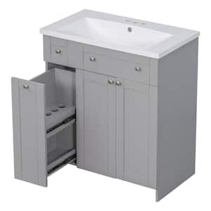 30 in. W x 18 in. D x 34.5 in. H Freestanding Bath Vanity in Gray with White Single Sink and Resin Top