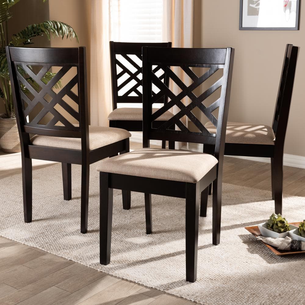 Caron Mahogany Rubberwood Dining Chairs with Lattice Back, Set of 4