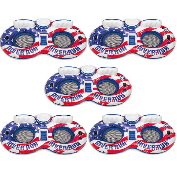 Intex White and Blue American Flag Inflatable 2-Person Pool Tube Float with Cooler (5-Pack) in Red