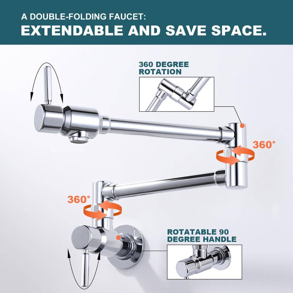 Polished Chrome Wall Mounted Folding Pot Filler Faucet