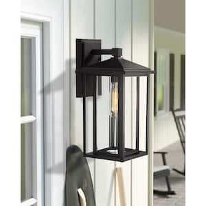 15 in. 1-Light Hardwired Black Finish with Clear Glass Outdoor Wall Lantern Sconce Wall Light 1-Pack