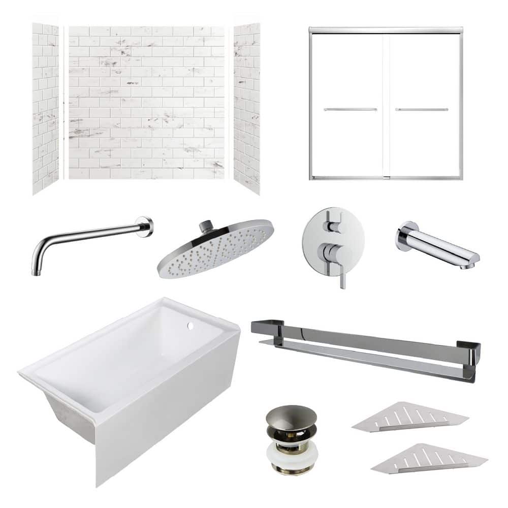 Saramar 60-in L x 36-in W x 60-in H Tub/Shower Combo Unit with Clear Glass Right Drain in White Venito/Polished Chrome price history on PriceWatchPro