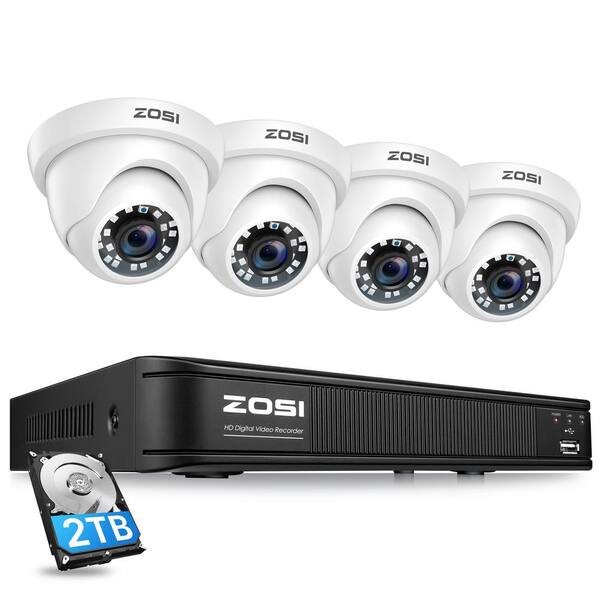 ZOSI 8-Channel 5mp-Lite 2TB Hard Drive DVR Security Camera System with Four Wired 1080p Security Cameras