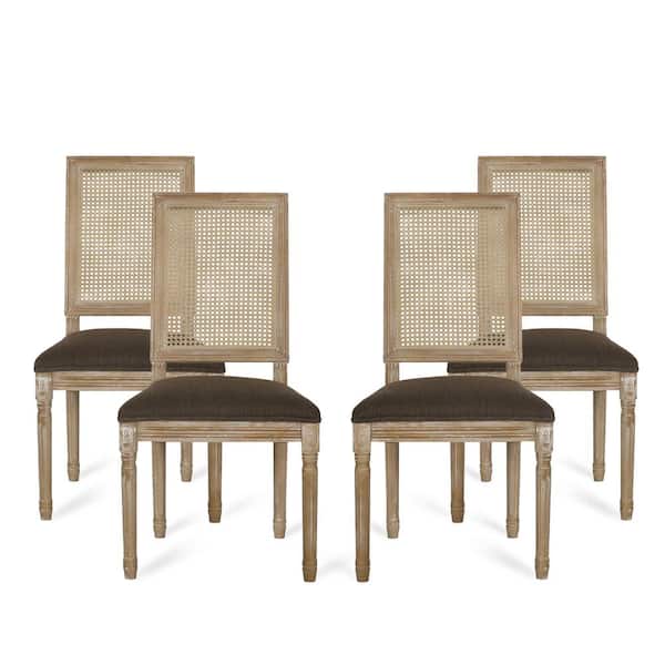 Noble House Beckstrom Brown and Natural Upholstered Dining Chair (Set of 4)