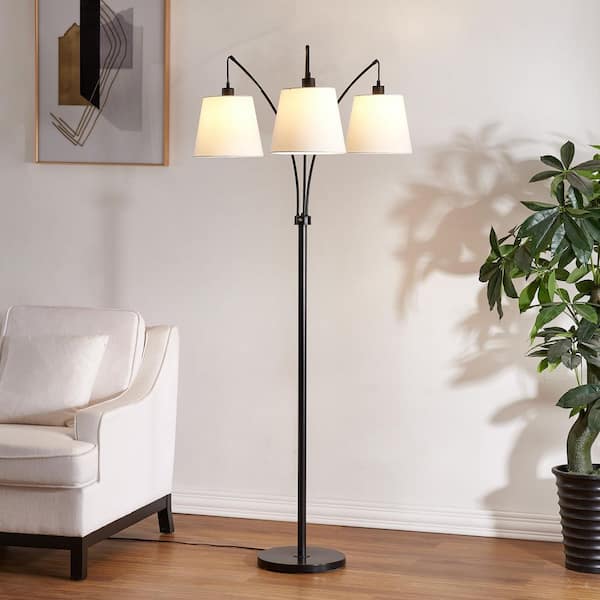 Maxax Eustis 71 in. Black Tree Floor Lamp with 3-Shade F68-WH
