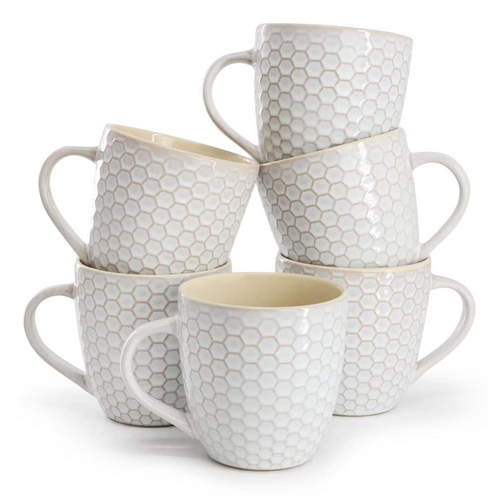 Hex Mesh 6 Piece 15 Ounce Mug Set in White