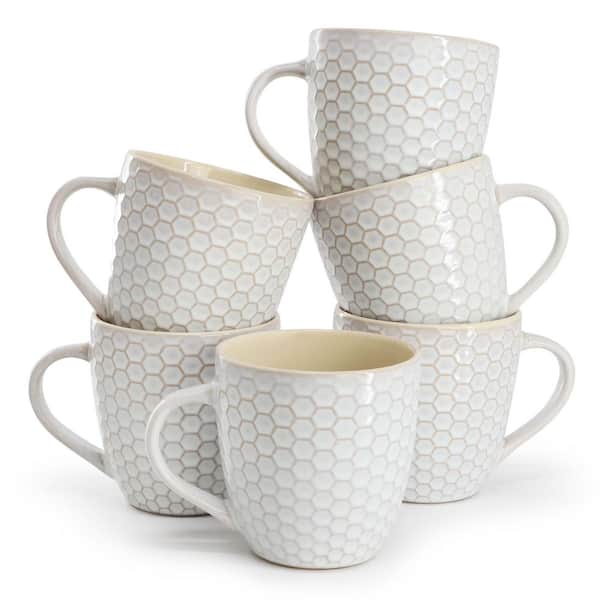 Elama Hex Mesh 6 Piece 15 Ounce Mug Set in White