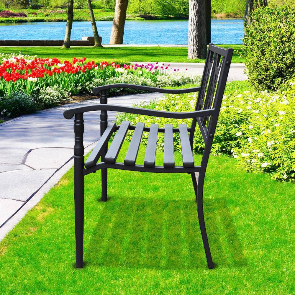 Maypex 4 FT Black Steel and Cast Iron Garden Bench