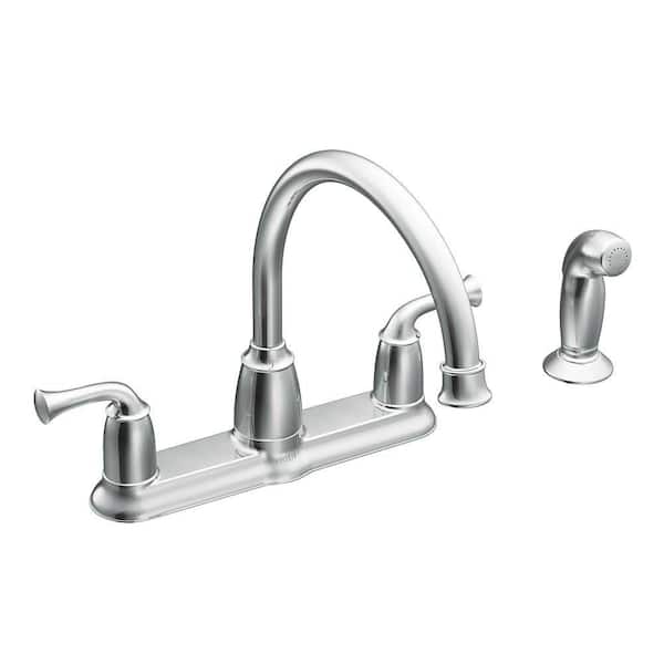 MOEN Banbury 2-Handle Mid-Arc Standard Kitchen Faucet with Side Sprayer in Chrome