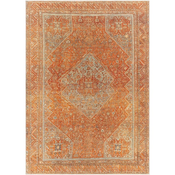 Livabliss Lyra Orange Traditional 9 ft. x 12 ft. Indoor Machine-Washable Area Rug