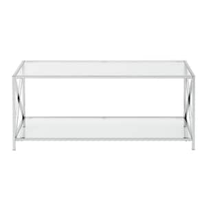 Oxford 42 in. Chrome Standard Height Rectangular Glass Top Coffee Table with Shelf