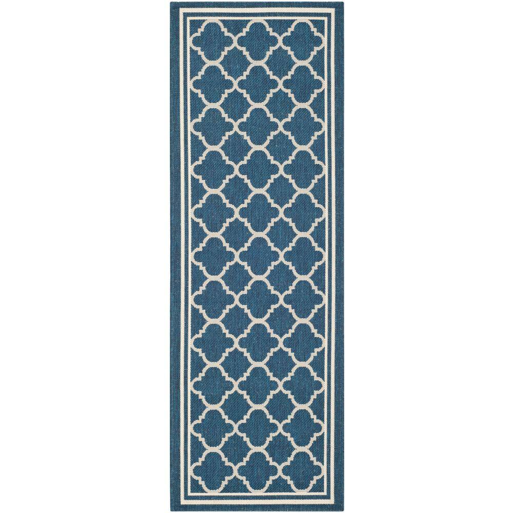 Navy & Beige Trellis Outdoor Runner Rug, 27" x 6"