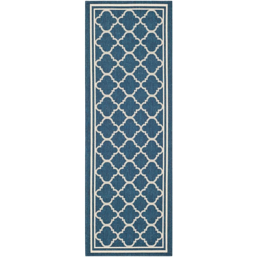 Courtyard Navy/Beige Door Mat 2 ft. x 5 ft. Runner Geometric Moroccan Indoor/Outdoor Area Rug price history on PriceWatchPro