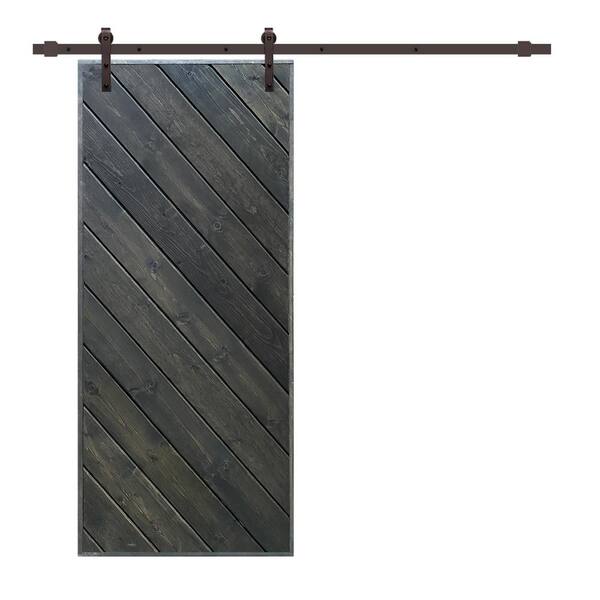 CALHOME Modern European Series 24 in. x 84 in. Pre Assembled Gray Stained Solid Wood Sliding Barn Door with Hardware Kit