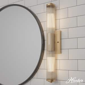 Holly Grove 24 in. 2-Light Alturas Gold Vanity Light with Clear Ribbed Glass Shades