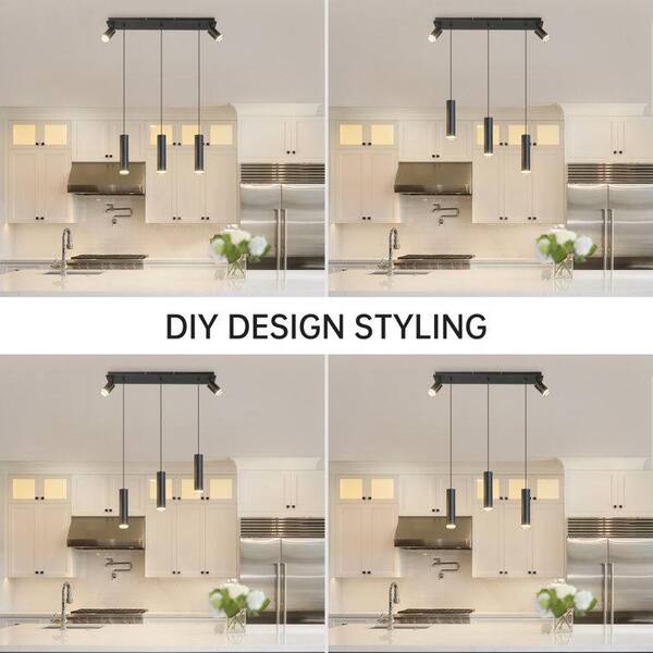 cenadinz 40-Watt 5-Light Black Cylinder Linear LED Pendant cenadinz 40-Watt 5-Light Black Cylinder Linear LED Pendant