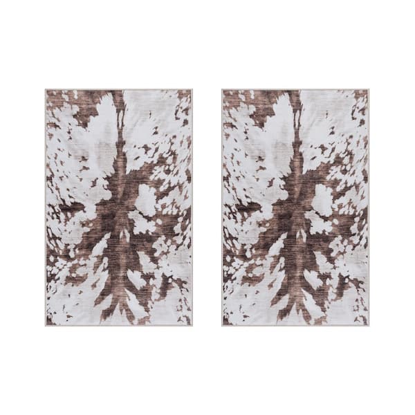 Gertmenian Crystal Print Espresso Charley Cow 2 ft. x 4 ft. Animal Print Digitally Printed Polyester Area Rug (2-Pack)