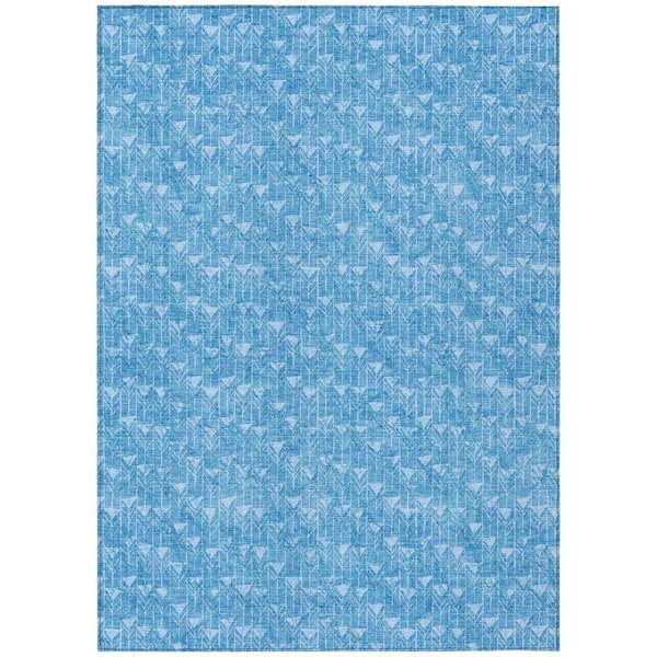 Blue 9 ft. x 12 ft. Woven Geometric Polyester Rectangle Indoor/Outdoor Area Rug