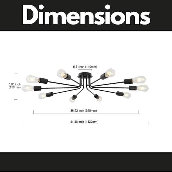 Sunpez 44.5 in. W 10-Light Black Sputnik Chandelier Semi Sunpez 44.5 in. W 10-Light Black Sputnik Chandelier Semi