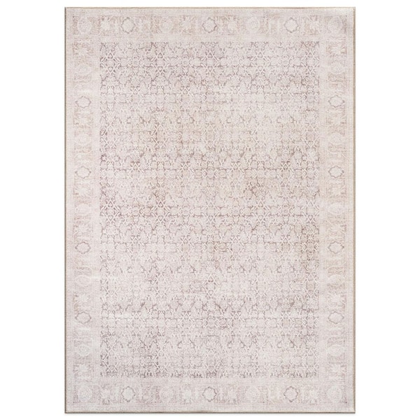 Elise Distressed Machine Washable Beige 5 ft. x 7 ft. Area Rug