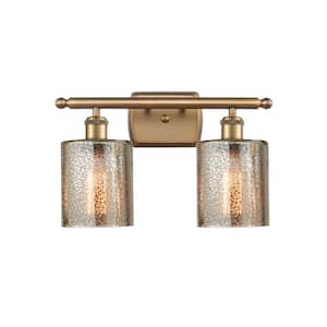 Cobbleskill 16 in. 2-Light Brushed Brass Vanity Light with Mercury Glass Shade
