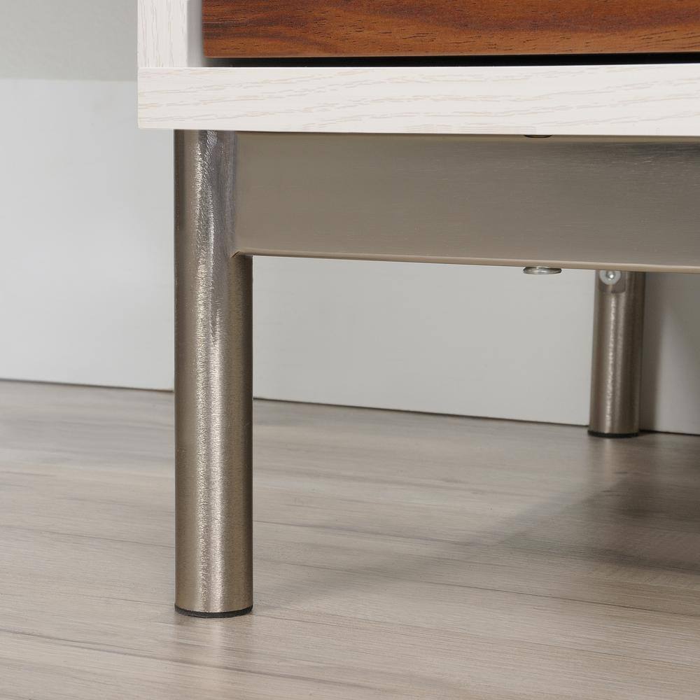 Pearl Oak Mobile Lockable Lateral File Cabinet with Metal Details