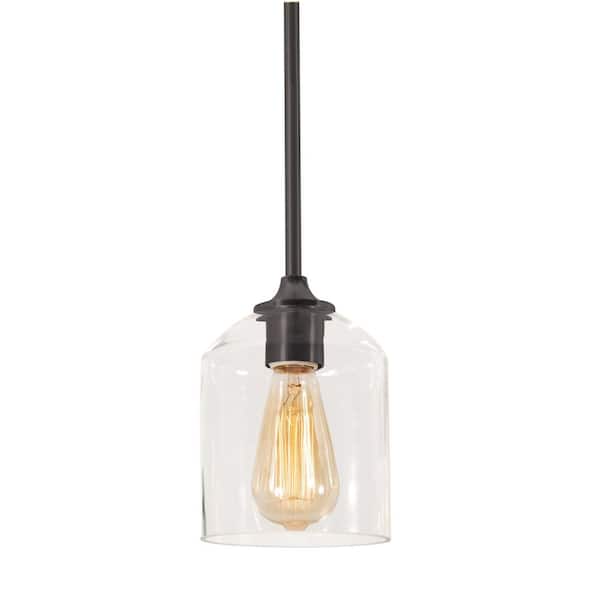AFX William 1-Light Black Island Pendant Light with Clear Glass Shade