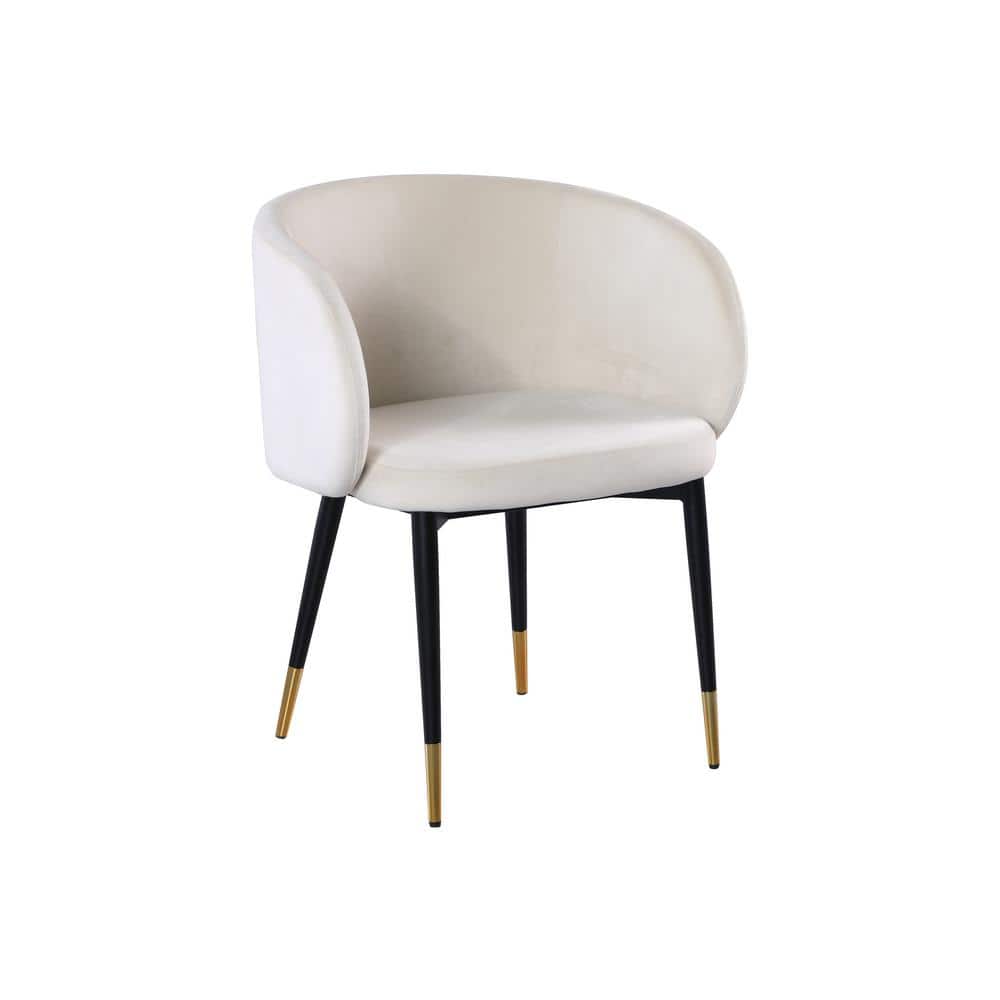 Cream Velvet Upholstered Side Chair with Black and Gold Legs