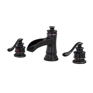 8 in. Waterfall Widespread 2-Handle Bathroom Faucet With Pop-up Drain Assembly in Spot Resist Oil Rubbed Bronze