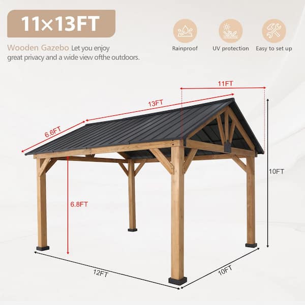 GAZEBEST 11 ft. x 13 ft. Outdoor Cedar Wood Frame Hardtop Gazebo