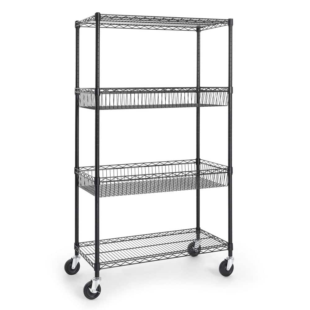 Steel Wire 4 Shelf Adjustable Storage Shelving Unit in Black w/Two Rectangle Baskets (36 in. W x 60 in. H x 18 in. D) price history on PriceWatchPro