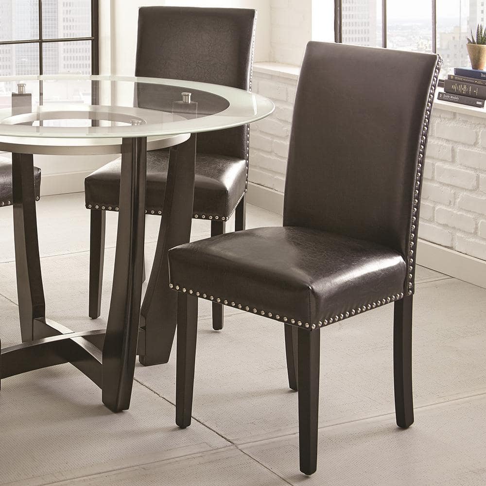 Sleek Black Faux Leather Parsons Side Chair with Nailhead Trim, Set of 2