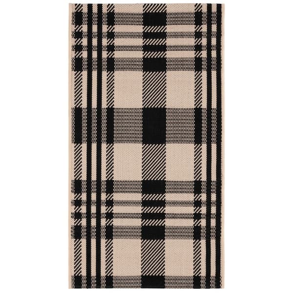 Courtyard Black/Bone 2 ft. x 4 ft. Plaid Indoor/Outdoor Area Rug
