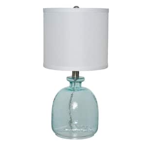 18.5 in. Ocean Blue Textured Glass Table Lamp with White Linen Shade