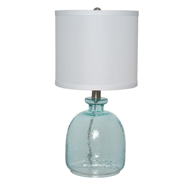 Alsy 18.5 in. Ocean Blue Textured Glass Table Lamp with White Linen Shade