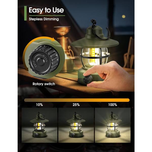 YANSUN 2-Pack Dark Green Camping Lantern Rechargeable