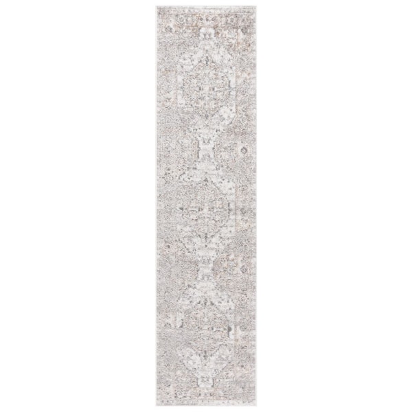 Maya 2 ft. x 8 ft. Ivory/Gray Beige Ornate Medallion Runner Rug