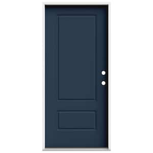 36 in. x 80 in. 2 Panel Euro Left-Hand/Inswing Revival Blue Steel Prehung Front Door