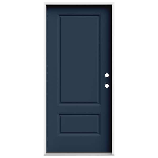 JELD-WEN 36 in. x 80 in. 2 Panel Euro Left-Hand/Inswing Revival Blue Steel Prehung Front Door